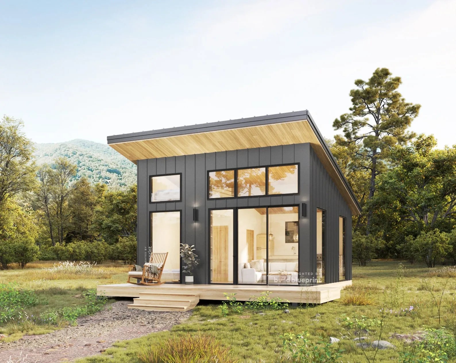 20' x 20' Lean Cottage Architectural Plans - Custom 400SF Tiny House ADU