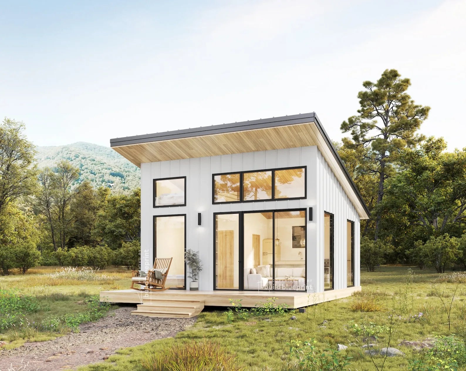 20' x 20' Lean Cottage Architectural Plans - Custom 400SF Tiny House ADU